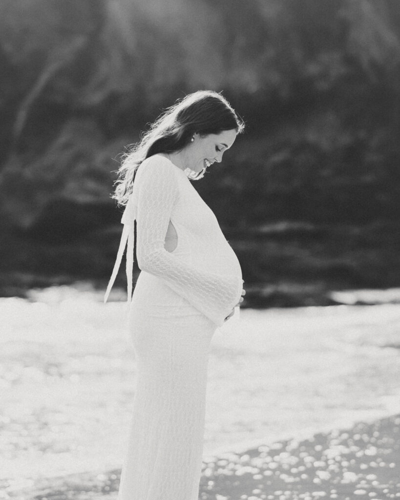 Pregnant women at Swanpool Beach Cornwall