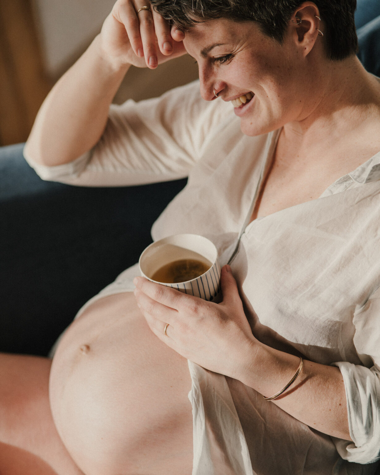 Pregnant women drinking tea in Cornwall